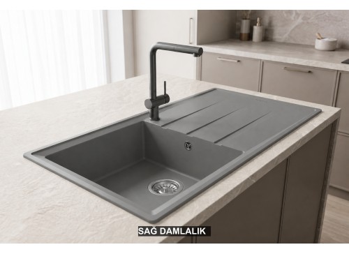 Sağ Damlalıklı 100x50 cm Gri Granit Mutfak Evyesi RealStone Efes 100 P012 Sağ Damlalıklı 100x50 cm Gri Granit Mutfak Evyesi RealStone Efes 100 P012