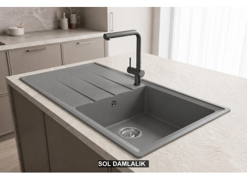 Sol Damlalıklı 100x50 cm Gri Granit Mutfak Evyesi RealStone Efes 100 P012 Sol Damlalıklı 100x50 cm Gri Granit Mutfak Evyesi RealStone Efes 100 P012