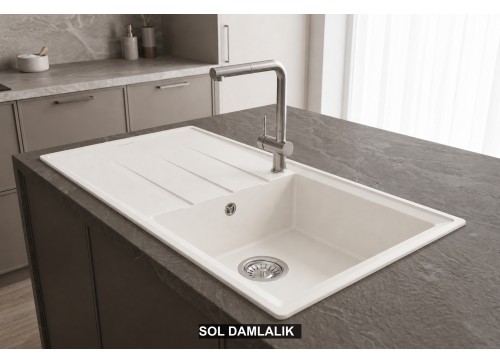 Sol Damlalıklı 100x50 cm Beyaz Granit Mutfak Evyesi RealStone Efes 100 P012 Sol Damlalıklı 100x50 cm Beyaz Granit Mutfak Evyesi RealStone Efes 100 P012