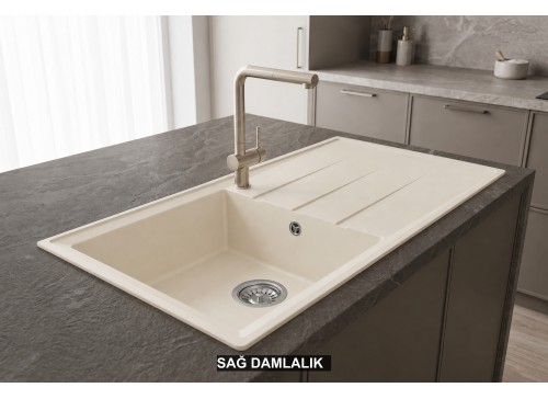 Sağ Damlalıklı 100x50 cm Krem Granit Mutfak Evyesi RealStone Efes 100 P012 Sağ Damlalıklı 100x50 cm Krem Granit Mutfak Evyesi RealStone Efes 100 P012