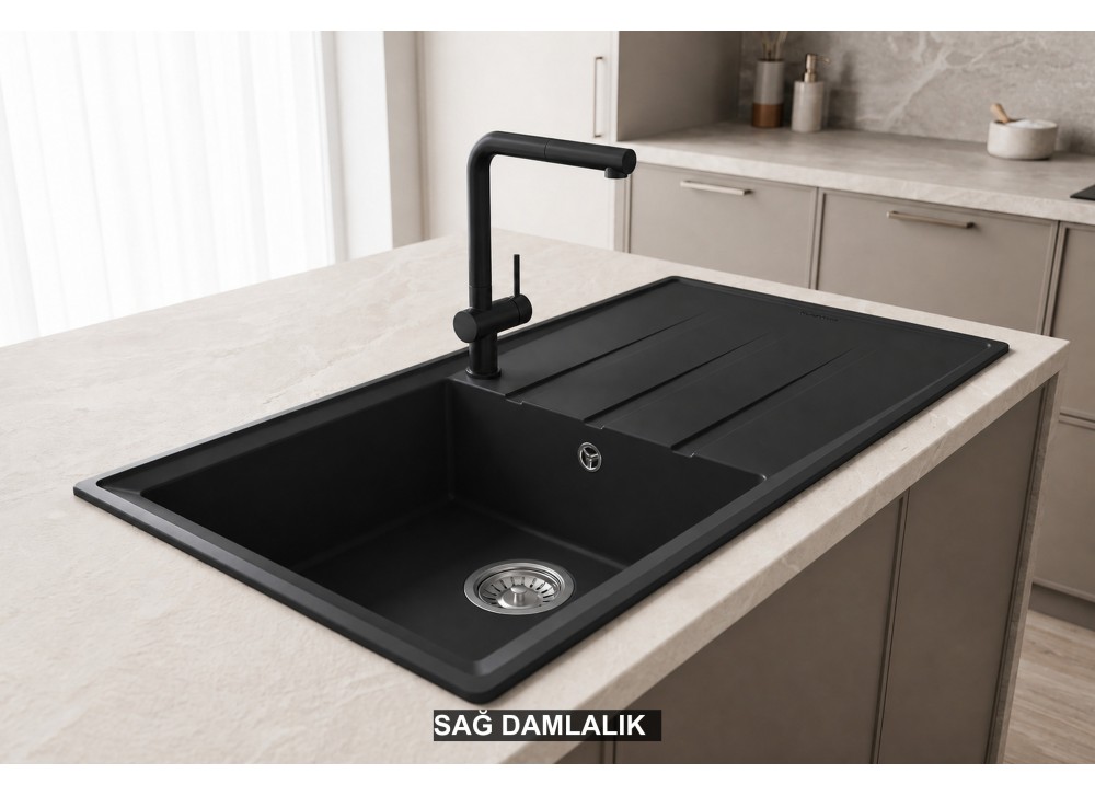Sağ Damlalıklı 100x50 cm Siyah Granit Mutfak Evyesi RealStone Efes 100 P012 Sağ Damlalıklı 100x50 cm Siyah Granit Mutfak Evyesi RealStone Efes 100 P012