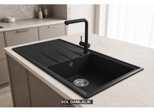 Sol Damlalıklı 100x50 cm Siyah Granit Mutfak Evyesi RealStone Efes 100 P012 Sol Damlalıklı 100x50 cm Siyah Granit Mutfak Evyesi RealStone Efes 100 P012