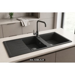Sol Damlalıklı 116x50 cm Antrasit Granit Mutfak Evyesi RealStone Esila P021