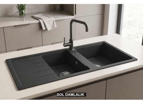 Sol Damlalıklı 116x50 cm Antrasit Granit Mutfak Evyesi RealStone Esila P021 Sol Damlalıklı 116x50 cm Antrasit Granit Mutfak Evyesi RealStone Esila P021