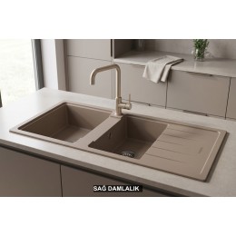 Sağ Damlalıklı 116x50 cm Cappuccino Granit Mutfak Evyesi RealStone Esila P021