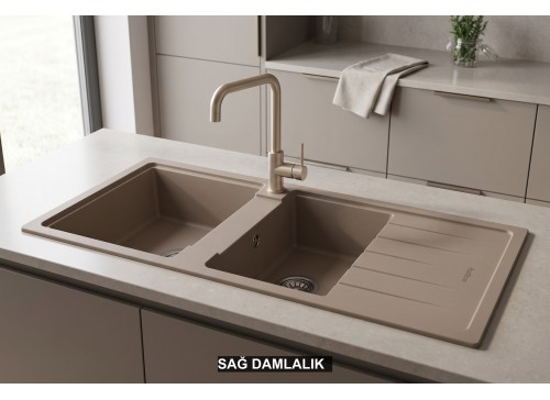 Sağ Damlalıklı 116x50 cm Cappuccino Granit Mutfak Evyesi RealStone Esila P021 Sağ Damlalıklı 116x50 cm Cappuccino Granit Mutfak Evyesi RealStone Esila P021