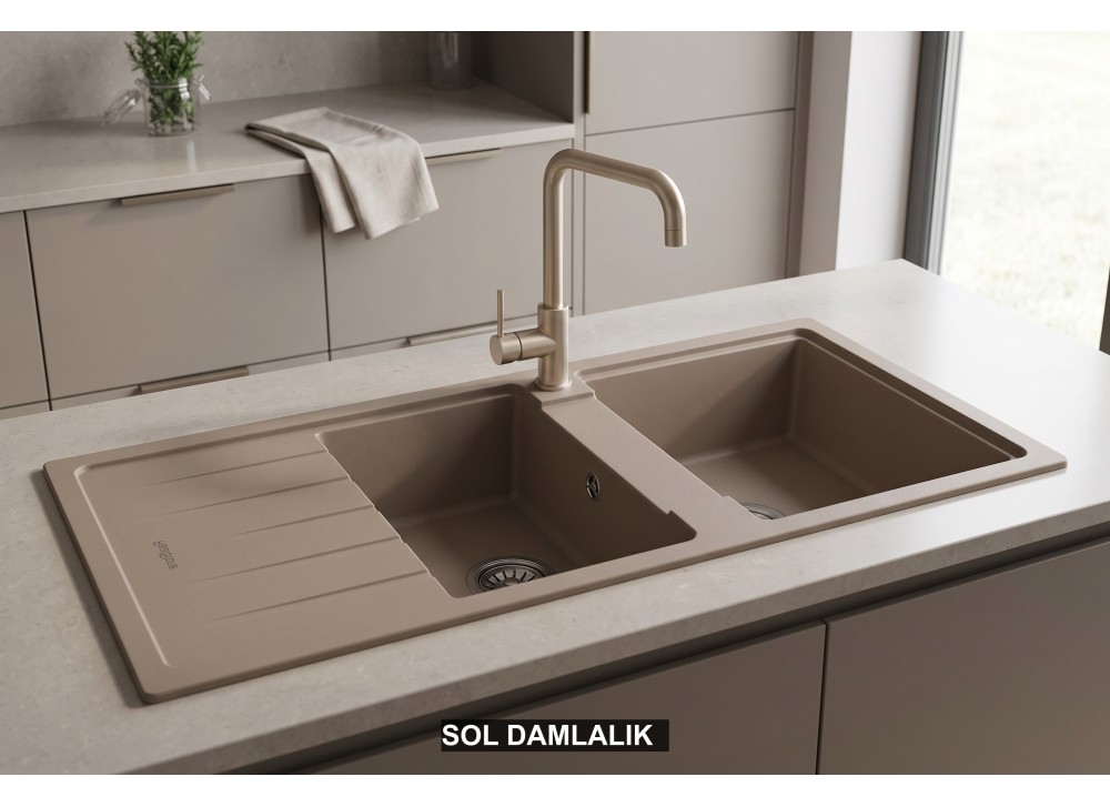 Sol Damlalıklı 116x50 cm Cappuccino Granit Mutfak Evyesi RealStone Esila P021 Sol Damlalıklı 116x50 cm Cappuccino Granit Mutfak Evyesi RealStone Esila P021