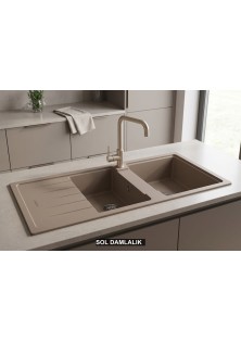 Sol Damlalıklı 116x50 cm Cappuccino Granit Mutfak Evyesi RealStone Esila P021