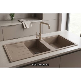 Sol Damlalıklı 116x50 cm Cappuccino Granit Mutfak Evyesi RealStone Esila P021