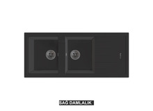 Sağ Damlalıklı 116x50 cm Siyah Granit Mutfak Evyesi RealStone Esila P021 Sağ Damlalıklı 116x50 cm Siyah Granit Mutfak Evyesi RealStone Esila P021