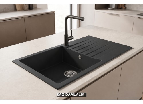 Sağ Damlalıklı 86x50 cm Antrasit Granit Mutfak Evyesi RealStone Laodikya 86 XL P014 Sağ Damlalıklı 86x50 cm Antrasit Granit Mutfak Evyesi RealStone Laodikya 86 XL P014