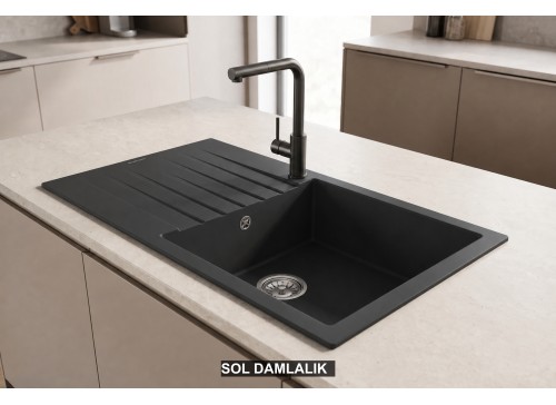 Sol Damlalıklı 86x50 cm Antrasit Granit Mutfak Evyesi RealStone Laodikya 86 XL P014 Sol Damlalıklı 86x50 cm Antrasit Granit Mutfak Evyesi RealStone Laodikya 86 XL P014
