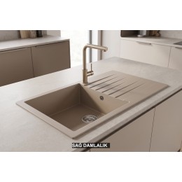 Sağ Damlalıklı 86x50 cm Cappuccino Granit Mutfak Evyesi RealStone Laodikya 86 XL P014