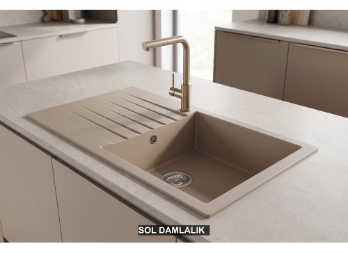 Sol Damlalıklı 86x50 cm Cappuccino Granit Mutfak Evyesi RealStone Laodikya 86 XL P014 Sol Damlalıklı 86x50 cm Cappuccino Granit Mutfak Evyesi RealStone Laodikya 86 XL P014