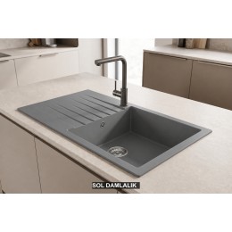 Sol Damlalıklı 86x50 cm Gri Granit Mutfak Evyesi RealStone Laodikya 86 XL P014