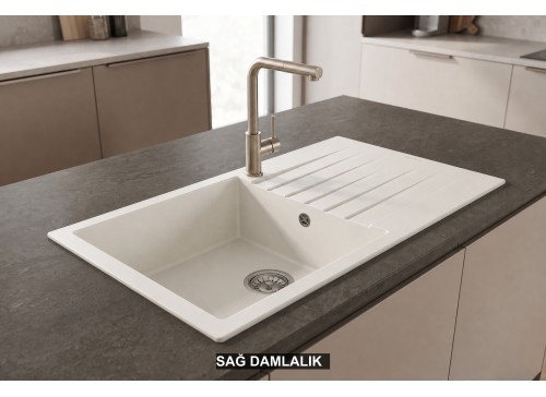 Sağ Damlalıklı 86x50 cm Beyaz Granit Mutfak Evyesi RealStone Laodikya 86 XL P014 Sağ Damlalıklı 86x50 cm Beyaz Granit Mutfak Evyesi RealStone Laodikya 86 XL P014