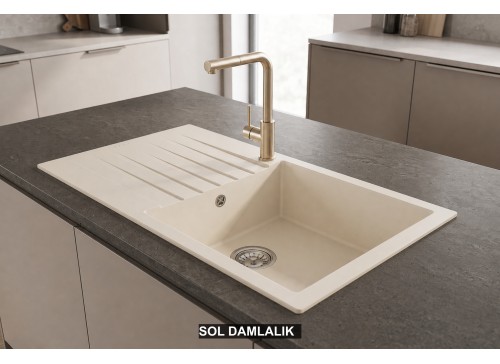 Sol Damlalıklı 86x50 cm Krem Granit Mutfak Evyesi RealStone Laodikya 86 XL P014 Sol Damlalıklı 86x50 cm Krem Granit Mutfak Evyesi RealStone Laodikya 86 XL P014