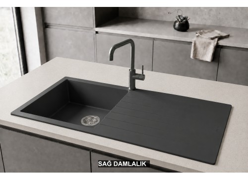 Sağ Damlalıklı 100x50 cm Antrasit Granit Mutfak Evyesi RealStone Laodikya 100 XL P015 Sağ Damlalıklı 100x50 cm Antrasit Granit Mutfak Evyesi RealStone Laodikya 100 XL P015