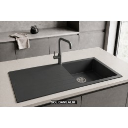 Sol Damlalıklı 100x50 cm Antrasit Granit Mutfak Evyesi RealStone Laodikya 100 XL P015