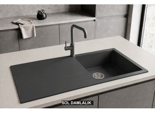 Sol Damlalıklı 100x50 cm Antrasit Granit Mutfak Evyesi RealStone Laodikya 100 XL P015 Sol Damlalıklı 100x50 cm Antrasit Granit Mutfak Evyesi RealStone Laodikya 100 XL P015