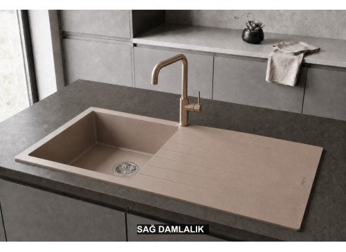 Sağ Damlalıklı 100x50 cm Cappuccino Granit Mutfak Evyesi RealStone Laodikya 100 XL P015 Sağ Damlalıklı 100x50 cm Cappuccino Granit Mutfak Evyesi RealStone Laodikya 100 XL P015