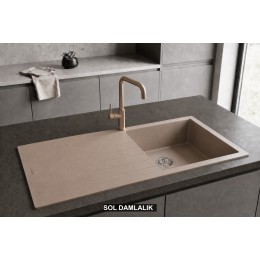 Sol Damlalıklı 100x50 cm Cappuccino Granit Mutfak Evyesi RealStone Laodikya 100 XL P015