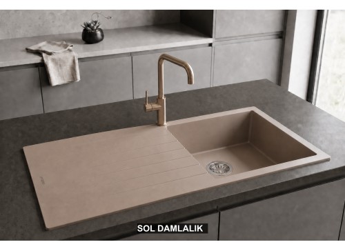 Sol Damlalıklı 100x50 cm Cappuccino Granit Mutfak Evyesi RealStone Laodikya 100 XL P015 Sol Damlalıklı 100x50 cm Cappuccino Granit Mutfak Evyesi RealStone Laodikya 100 XL P015