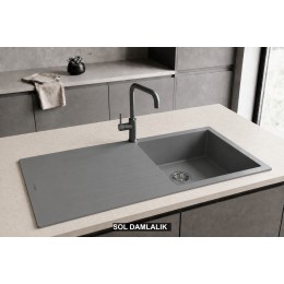 Sol Damlalıklı 100x50 cm Gri Granit Mutfak Evyesi RealStone Laodikya 100 XL P015