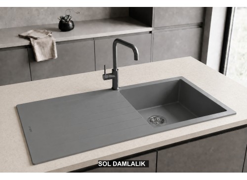 Sol Damlalıklı 100x50 cm Gri Granit Mutfak Evyesi RealStone Laodikya 100 XL P015 Sol Damlalıklı 100x50 cm Gri Granit Mutfak Evyesi RealStone Laodikya 100 XL P015