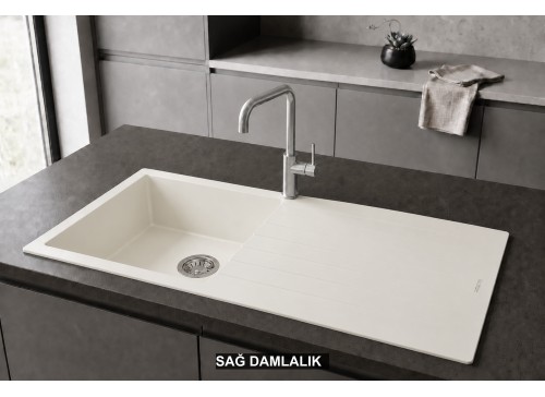 Sağ Damlalıklı 100x50 cm Beyaz Granit Mutfak Evyesi RealStone Laodikya 100 XL P015 Sağ Damlalıklı 100x50 cm Beyaz Granit Mutfak Evyesi RealStone Laodikya 100 XL P015