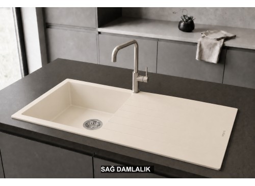 Sağ Damlalıklı 100x50 cm Krem Granit Mutfak Evyesi RealStone Laodikya 100 XL P015 Sağ Damlalıklı 100x50 cm Krem Granit Mutfak Evyesi RealStone Laodikya 100 XL P015