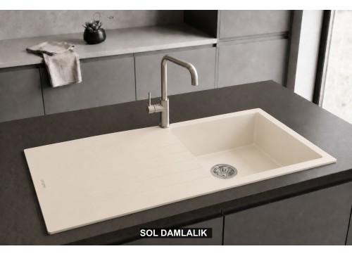 Sol Damlalıklı 100x50 cm Krem Granit Mutfak Evyesi RealStone Laodikya 100 XL P015 Sol Damlalıklı 100x50 cm Krem Granit Mutfak Evyesi RealStone Laodikya 100 XL P015