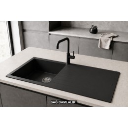 Sağ Damlalıklı 100x50 cm Siyah Granit Mutfak Evyesi RealStone Laodikya 100 XL P015