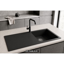Sol Damlalıklı 100x50 cm Siyah Granit Mutfak Evyesi RealStone Laodikya 100 XL P015