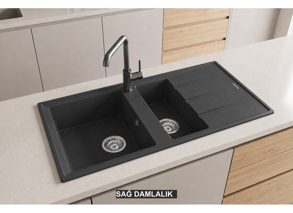 Sağ Damlalıklı 100x50 cm Antrasit Granit Mutfak Evyesi RealStone Salda 100 P013 Sağ Damlalıklı 100x50 cm Antrasit Granit Mutfak Evyesi RealStone Salda 100 P013