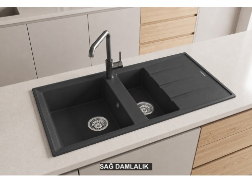 Sağ Damlalıklı 100x50 cm Antrasit Granit Mutfak Evyesi RealStone Salda 100 P013 Sağ Damlalıklı 100x50 cm Antrasit Granit Mutfak Evyesi RealStone Salda 100 P013