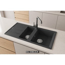 Sol Damlalıklı 100x50 cm Antrasit Granit Mutfak Evyesi RealStone Salda 100 P013