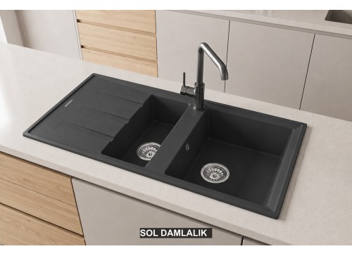 Sol Damlalıklı 100x50 cm Antrasit Granit Mutfak Evyesi RealStone Salda 100 P013 Sol Damlalıklı 100x50 cm Antrasit Granit Mutfak Evyesi RealStone Salda 100 P013