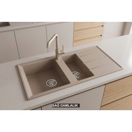 Sağ Damlalıklı 100x50 cm Cappuccino Granit Mutfak Evyesi RealStone Salda 100 P013