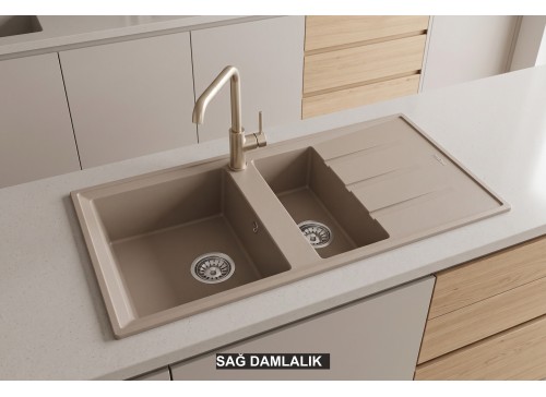 Sağ Damlalıklı 100x50 cm Cappuccino Granit Mutfak Evyesi RealStone Salda 100 P013 Sağ Damlalıklı 100x50 cm Cappuccino Granit Mutfak Evyesi RealStone Salda 100 P013