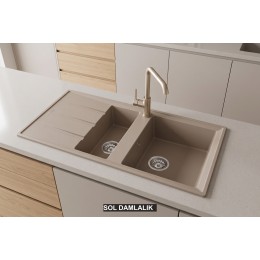 Sol Damlalıklı 100x50 cm Cappuccino Granit Mutfak Evyesi RealStone Salda 100 P013