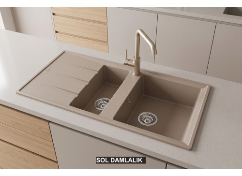 Sol Damlalıklı 100x50 cm Cappuccino Granit Mutfak Evyesi RealStone Salda 100 P013 Sol Damlalıklı 100x50 cm Cappuccino Granit Mutfak Evyesi RealStone Salda 100 P013