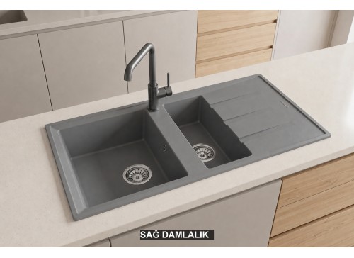 Sağ Damlalıklı 100x50 cm Gri Granit Mutfak Evyesi RealStone Salda 100 P013 Sağ Damlalıklı 100x50 cm Gri Granit Mutfak Evyesi RealStone Salda 100 P013
