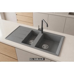 Sol Damlalıklı 100x50 cm Gri Granit Mutfak Evyesi RealStone Salda 100 P013