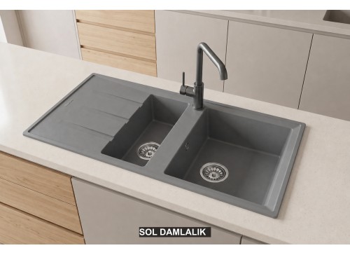 Sol Damlalıklı 100x50 cm Gri Granit Mutfak Evyesi RealStone Salda 100 P013 Sol Damlalıklı 100x50 cm Gri Granit Mutfak Evyesi RealStone Salda 100 P013
