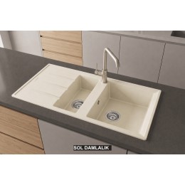 Sol Damlalıklı 100x50 cm Krem Granit Mutfak Evyesi RealStone Salda 100 P013