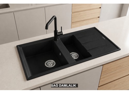 Sağ Damlalıklı 100x50 cm Siyah Granit Mutfak Evyesi RealStone Salda 100 P013 Sağ Damlalıklı 100x50 cm Siyah Granit Mutfak Evyesi RealStone Salda 100 P013