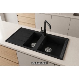 Sol Damlalıklı 100x50 cm Siyah Granit Mutfak Evyesi RealStone Salda 100 P013