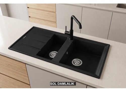 Sol Damlalıklı 100x50 cm Siyah Granit Mutfak Evyesi RealStone Salda 100 P013 Sol Damlalıklı 100x50 cm Siyah Granit Mutfak Evyesi RealStone Salda 100 P013