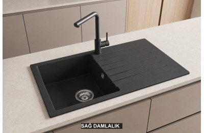 Sağ Damlalıklı 86x50 cm Antrasit Granit Mutfak Evyesi RealStone Troya 86 P004 Sağ Damlalıklı 86x50 cm Antrasit Granit Mutfak Evyesi RealStone Troya 86 P004